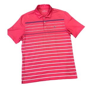 Vineyard Vines Mens Polo Shirt Size L Pink Striped‎ Performance Golf Activewear